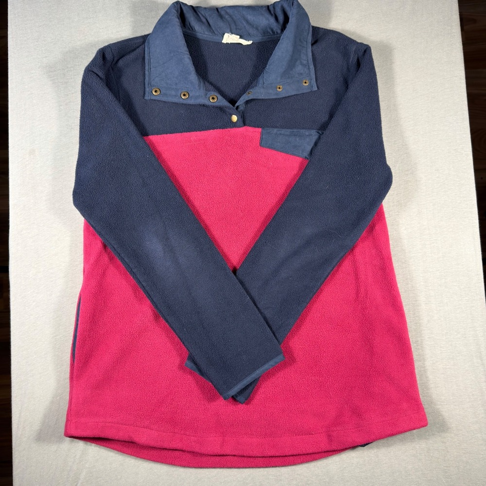 Entro Womens Colorblock Fleece Pullover Navy Pink Snap Neck T10703 Small